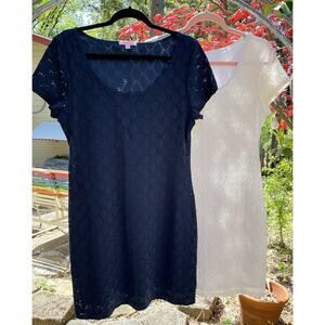 Lot Of 2 ISAAC MIZRAHI Women's Eyelet Overlay Cap Sleeve Sheath Dresses Sz L